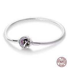 Silver 925 Star Moon Sun Four Leaf Clover Green Zircon Charms Bracelets - Silver
