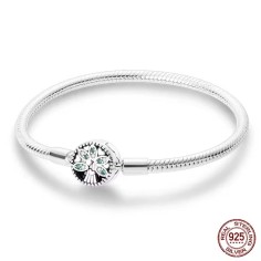 Silver 925 Star Moon Sun Four Leaf Clover Green Zircon Charms Bracelets - Silver