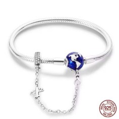 Silver 925 Star Moon Sun Four Leaf Clover Green Zircon Charms Bracelets - Silver
