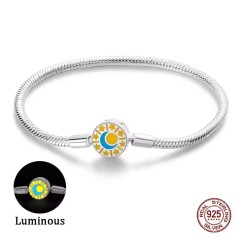 Silver 925 Star Moon Sun Four Leaf Clover Green Zircon Charms Bracelets - Silver