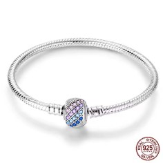 Silver 925 Star Moon Sun Four Leaf Clover Green Zircon Charms Bracelets - Silver