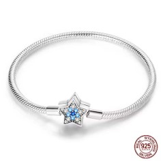 Silver 925 Star Moon Sun Four Leaf Clover Green Zircon Charms Bracelets - Silver