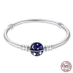 Silver 925 Star Moon Sun Four Leaf Clover Green Zircon Charms Bracelets - Silver