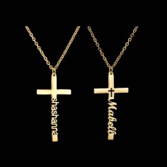 Custom Personalized Name Cross Necklaces - Gold Steinless Steel