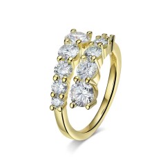 10 Gems Full Moissanite Promise Sparkling Flawless  Wedding S925 Sterling Silver Ring - Gold Color Silver