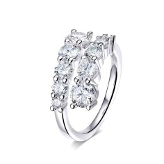 10 Gems Full Moissanite Promise Sparkling Flawless  Wedding S925 Sterling Silver Ring - Silver Color Silver