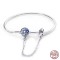 Silver 925 Star Moon Sun Four Leaf Clover Green Zircon Charms Bracelets - Silver