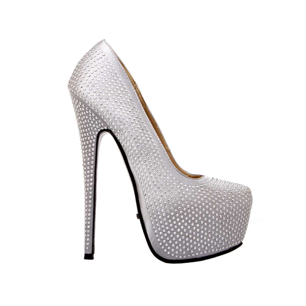 Highest Heel Bombshell-31 Silver Satin Genuine in Heels & Platforms ...