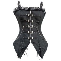 Sexy Lace Low-cut Zip Sling Gothic Punk Rock Corsets Bodyshaper - Black Cotton