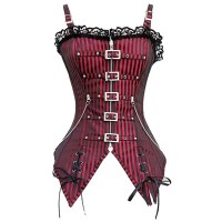 Sexy Lace Low-cut Zip Sling Gothic Punk Rock Corsets Bodyshaper - Red Cotton