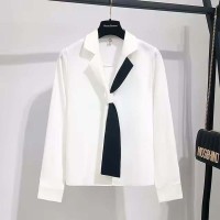 Korean Elite College Office Business Style Kdrama Kpop Elegant Blouse  - White Polyester Cotton