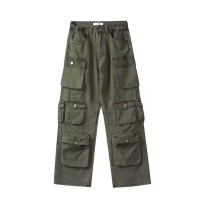 Punk Kpop Harajuku Y2k Streetwear High Waist Multiple Pockets Cargo Loose Casual Slacks Skater Hiphop Pants - Army Green Cotton