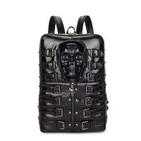 Skeleton Skull Shaped Gothic Punk Style Belt Buckle Large Backpack - Black Faux Leather