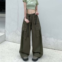 Y2K Baggy Harajuku Trendy Casual Street Hip-hop High Waist Wide Leg Pants - Green Fabric