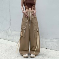 Y2K Baggy Harajuku Trendy Casual Street Hip-hop High Waist Wide Leg Pants - Khaki Fabric