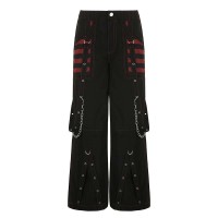 Punk Kpop Harajuku Y2k High Waist Pant Grunge Cargo Pants Mall Gothic Baggy Techwear Looking Pants - Black Cotton