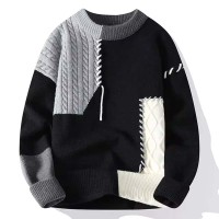 Korean Japanese Fashion Kpop KDrama Turtleneck Patchwork Stitch Decorated Pullovers Winter Unisex Sweater - Gray Cotton Polyester