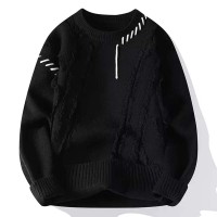 Korean Japanese Fashion Kpop KDrama Turtleneck Patchwork Stitch Decorated Pullovers Winter Unisex Sweater - Black Cotton Polyester