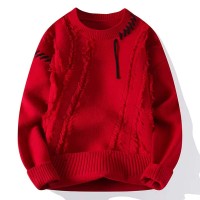 Korean Japanese Fashion Kpop KDrama Turtleneck Patchwork Stitch Decorated Pullovers Winter Unisex Sweater - Red Cotton Polyester