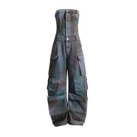Punk Kpop Harajuku Y2k Multi Jumpsuit Wide Leg Old Washed Vintage Pants - Blue Denim