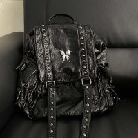 Rivet with Butterfly Decorated Gothic Punk Cross Backpack Bag - Black  Faux Leather