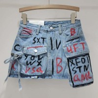 Punk Kpop Harajuku Y2k Multiple Pockets Graffiti Mini Skirts - Blue Denim