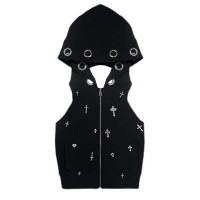 Summer Style Kpop 2000s Grunge Punk Coquette Hoodies Crop Tank Top - Black Cotton