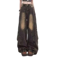 Punk Kpop Harajuku Cargo Pockets Bootcut Wide Leg Cowboy Pants - Black Denim