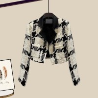 Autumn Spring Style Korean Kpop Kdrama Korean Edition High End Short Coat Age Reducing Dress 2 pcs Set - Beige Polyester Cotton