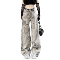 Vintage Style 90s Aesthetic Patchwork Punk Kpop Harajuku Baggy Pants - Gray Denim