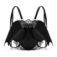 Heart Shaped Bat Wings Lace Decorated  Punk Gothic Style Backpack - Black Faux Leather
