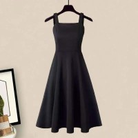 Autumn Spring Style Korean Kpop Kdrama Korean Edition Long Dress - Black Polyester Cotton
