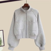 Spring Autumn Style Korean Kpop Kdrama Top Jacket - Gray Polyester Cotton