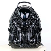 Y2K Fashion Special Shaped Alien Soldier Warrior Street Punk Gothic Creative Designed Backpack - Black Faux Leather