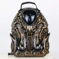 Y2K Fashion Special Shaped Alien Soldier Warrior Street Punk Gothic Creative Designed Backpack - Gold Faux Leather
