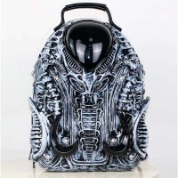 Y2K Fashion Special Shaped Alien Soldier Warrior Street Punk Gothic Creative Designed Backpack - Gray Faux Leather