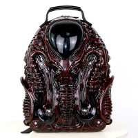 Y2K Fashion Special Shaped Alien Soldier Warrior Street Punk Gothic Creative Designed Backpack - Red Faux Leather