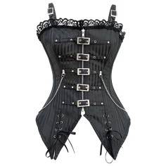 Sexy Lace Low-cut Zip Sling Gothic Punk Rock Corsets Bodyshaper - Black Cotton