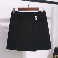 Korean Elite College Office Business Style Kdrama Kpop Elegant Midi Skirt - Black Polyester Cotton