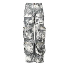 Punk Kpop Harajuku Y2k Solid High Waist Multi Pocket Loose Spice Girl Cargo Camouflage Jeans Pants - Gray Denim