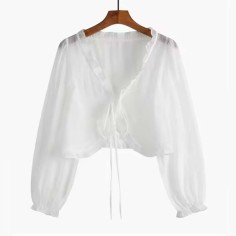 Summer Style Korean Kpop Kdrama Long Sleveed Shirt - White Polyester Cotton