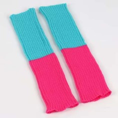 Ribbed Bright Footless 80s Neon Colored Aerobics Knit Sweet Leg Warmers Leggings - SkyBlue HotPink