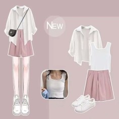 Summer Spring Style Korean Kpop Kdrama Sunscreen Shirt Top Vest Shorts Matching Set - Dirty White Pink Polyester Cotton