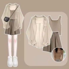 Summer Spring Style Korean Kpop Kdrama Sunscreen Shirt Top Vest Shorts Matching Set - Brown Polyester Cotton