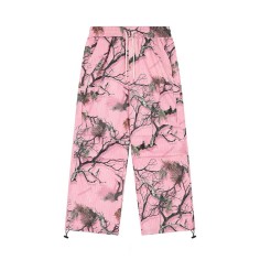 Punk Kpop Harajuku Y2k Solid Full Print Causal Street Hiphop Fun Wide Leg Pants - Pink Polyester Cotton