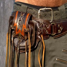 Mediaval Concept Cosplay Steampunk Pirate Costume Bohemian Pouch Belt Bag - Brown with Orange