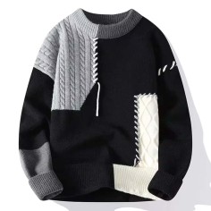 Korean Japanese Fashion Kpop KDrama Turtleneck Patchwork Stitch Decorated Pullovers Winter Unisex Sweater - Gray Cotton Polyester