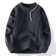 Korean Japanese Fashion Kpop KDrama Turtleneck Patchwork Stitch Decorated Pullovers Winter Unisex Sweater - Gray Cotton Polyester