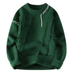 Korean Japanese Fashion Kpop KDrama Turtleneck Patchwork Stitch Decorated Pullovers Winter Unisex Sweater - Green Cotton Polyester