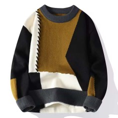 Korean Japanese Fashion Kpop KDrama Turtleneck Patchwork Stitch Decorated Pullovers Winter Unisex Sweater - Yellow Cotton Polyester